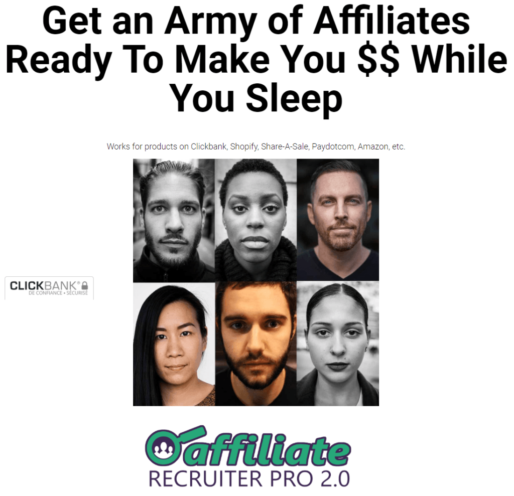 Affiliate recruiter pro 2.0 review : their main page with claim