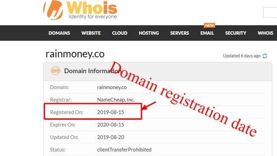 Rain Money is a scam. they lie about their creation date. WHOIS show their real registration date