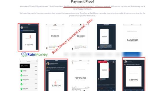 Fake payments proofs used by the site 