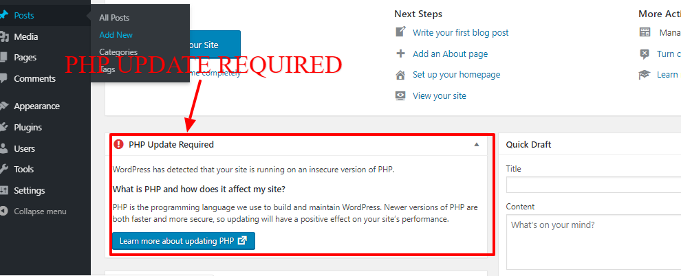  Global Domain International review - Their server PHP update message