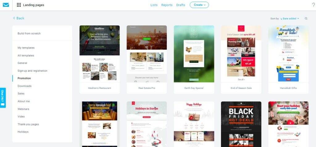 Getresponse review: Their landing page templates