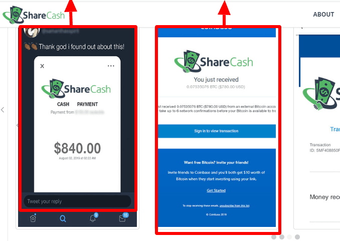 Fake payment proof from ShareCash.co website used by OGtask