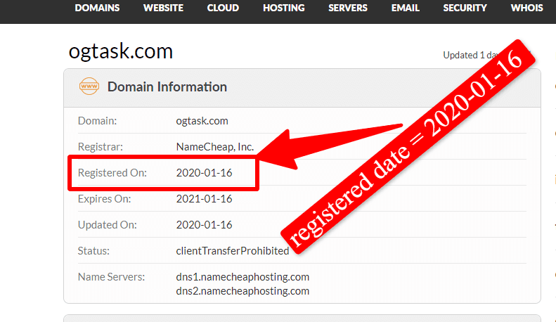 OGtask domain registration datechecked with WHOIS.