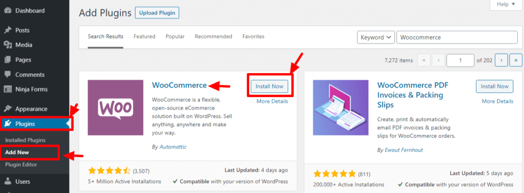 How to build a successful ecommerce website with WordPress: Install Woocommerce plugin