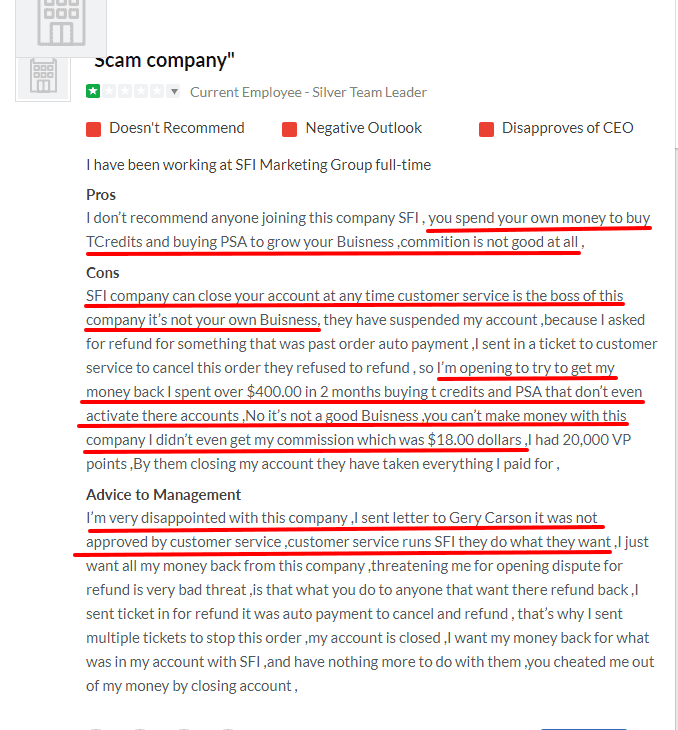 SFI affiliate center review: Customers complaints