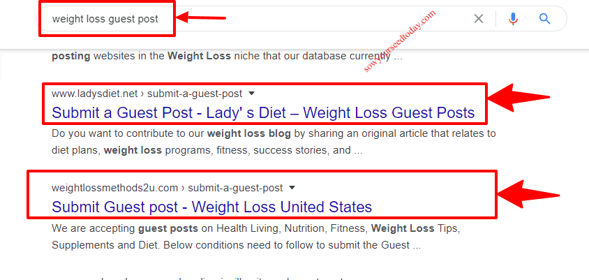 Google search results on how to find a guest post