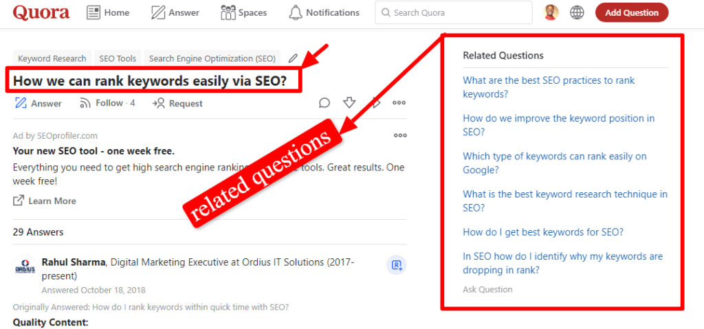 tip to finding a keyword idea using Quora
