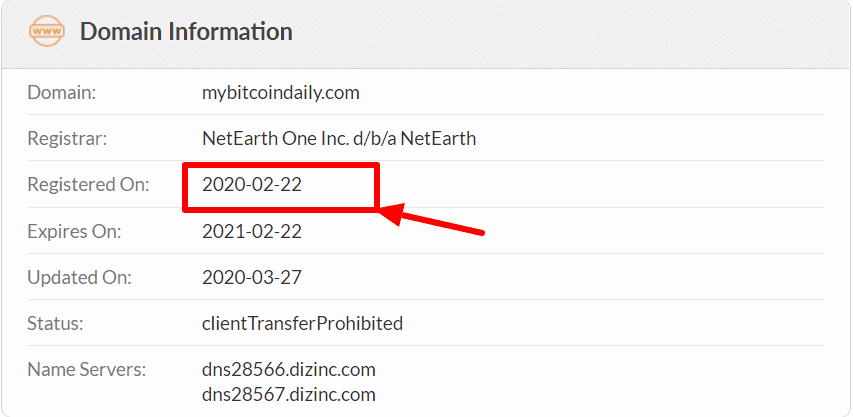 My Bitcoin Daily review: Domain registration date
