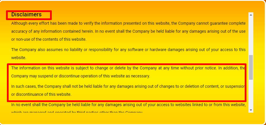 Jocial term and condition stating their company can be deleted by their parent company.