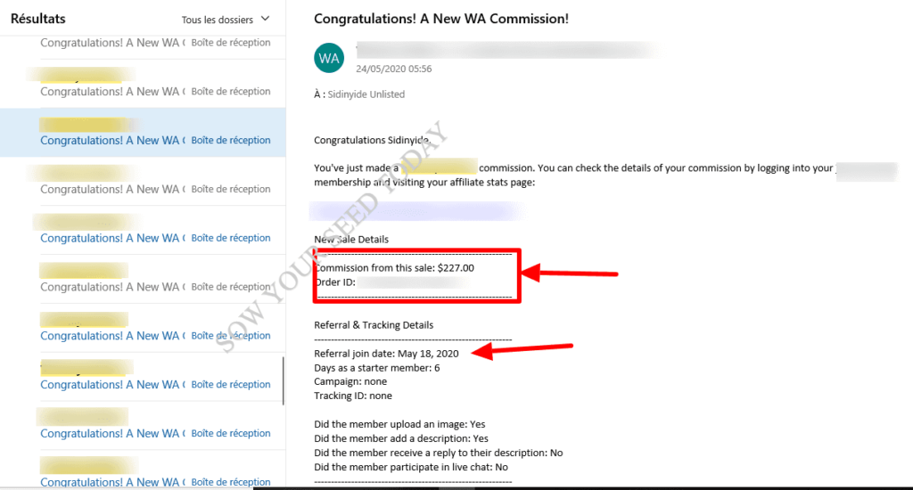 Sales emails that shows affiliate marketing offer ways to make money online
