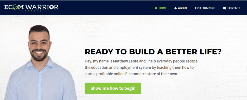 Ecom Warrior Academy review. EWA home page