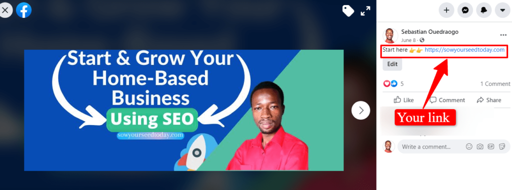 Facebook profile image's cover linked to a website or link
