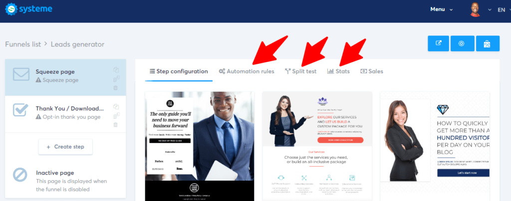 Systeme.io analytics feautures