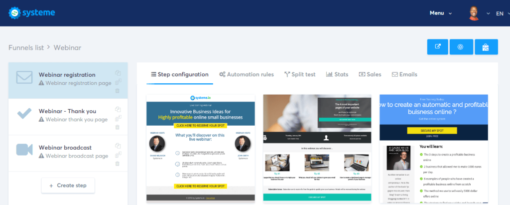 Systeme.io webinar funnels templates