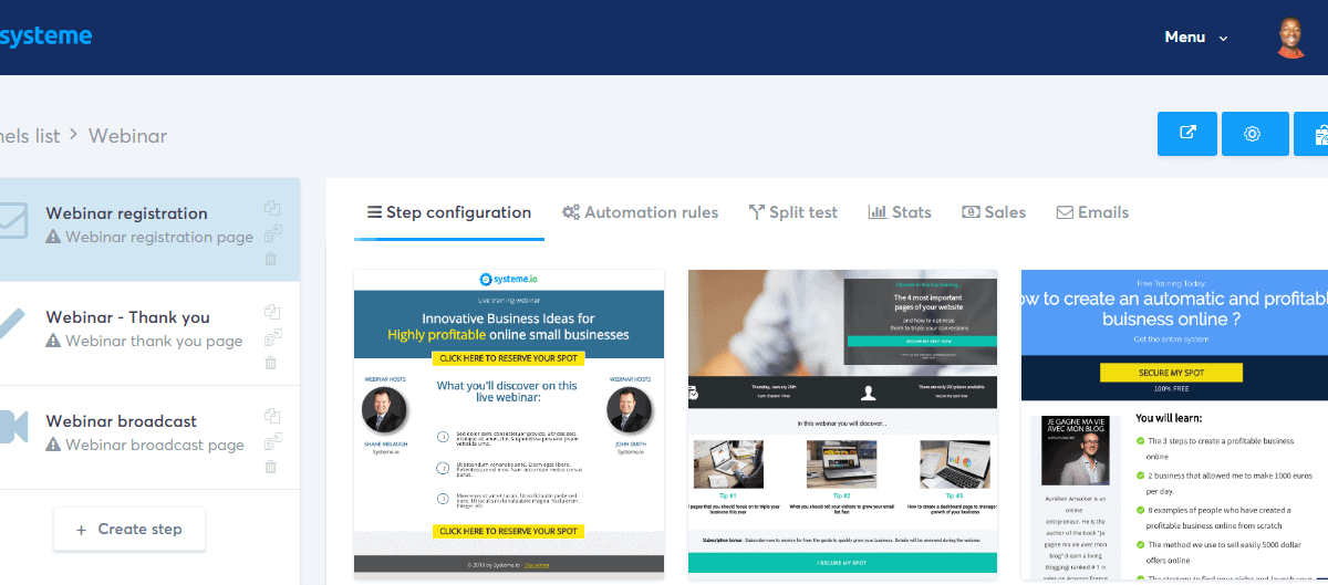 Systeme.io webinar funnels templates