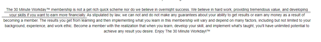 the 30 Minute Workday disclaimer