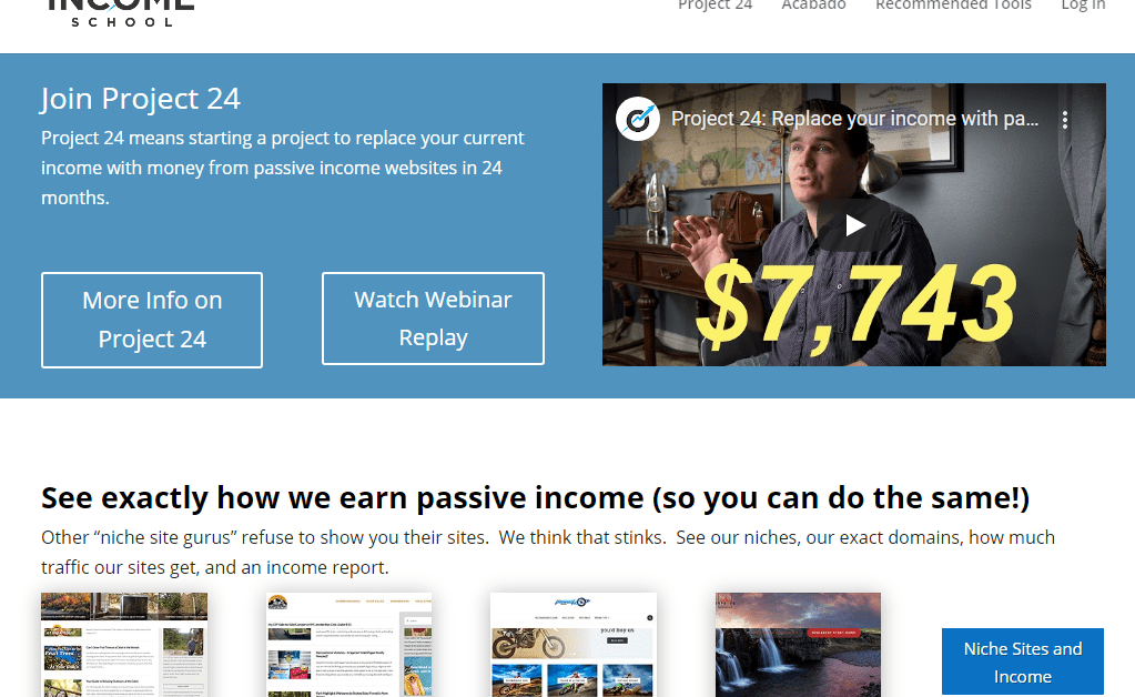 Income school Project 24 review: site home page
