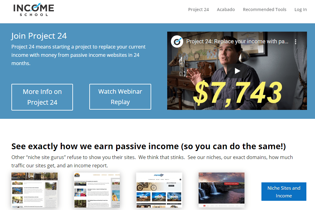 Income school Project 24 review: site home page