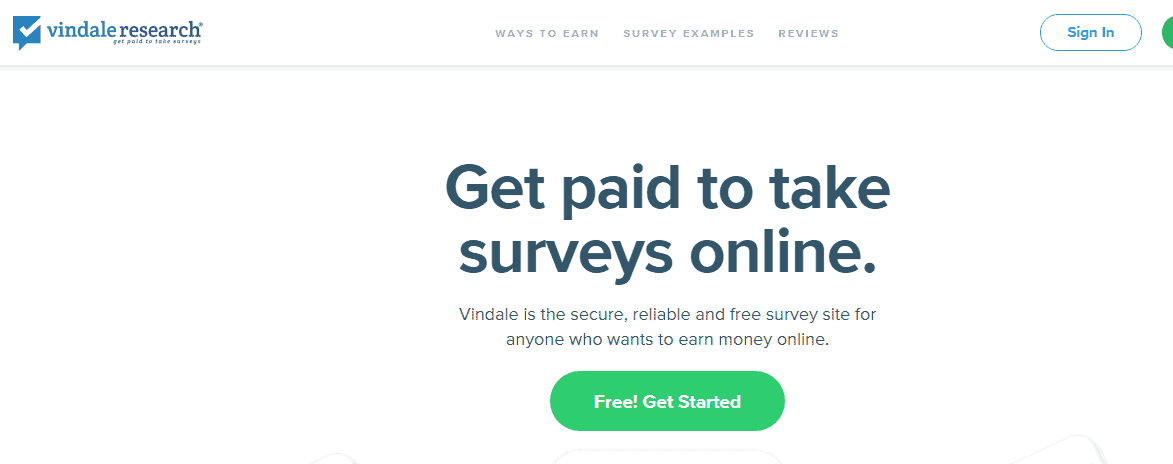 Vindale Research survey site home page