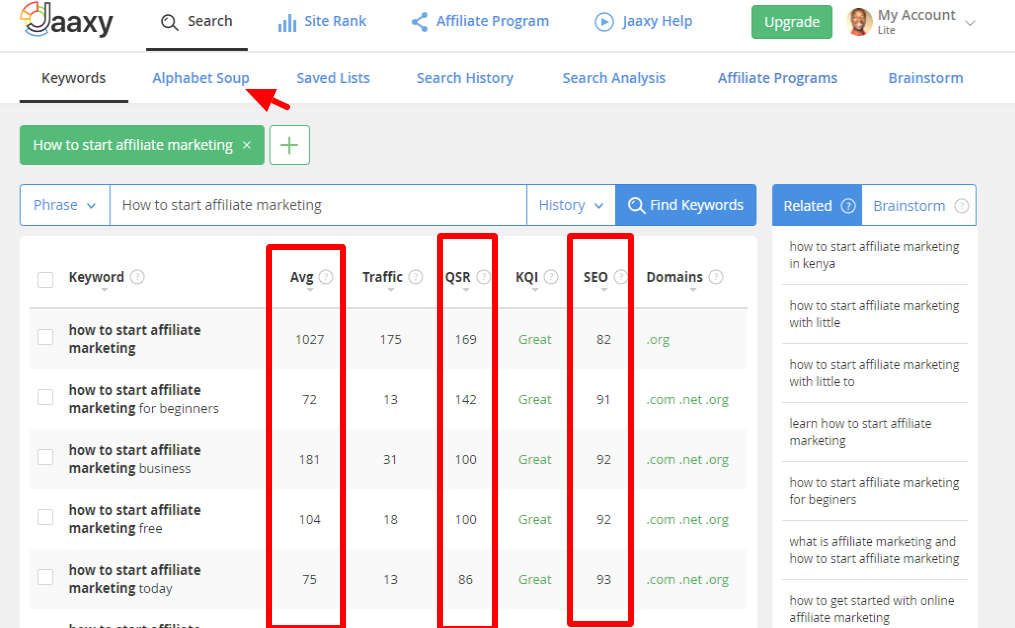 Jaaxy keyword research tool