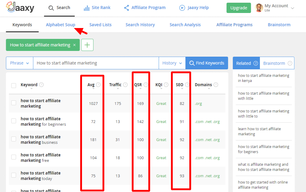 Jaaxy keyword research tool