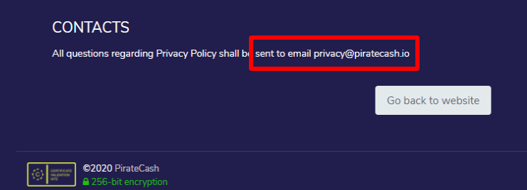 Piratecash.io email address