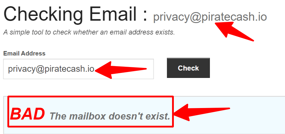 Pirate cash email address doesn't exist