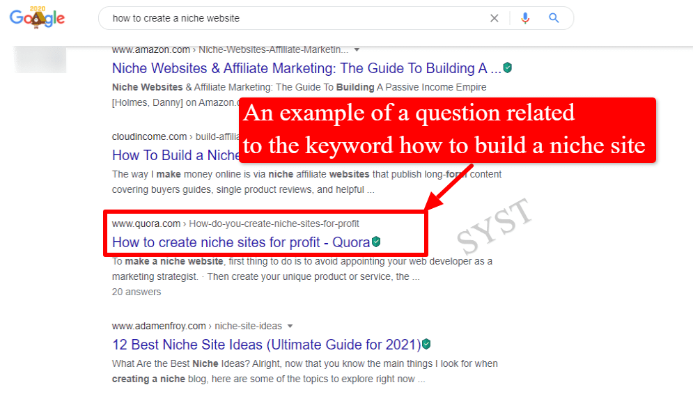 question n Quora related to the keyword how to build a niche site 