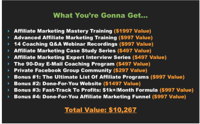 The Affiliate Marketing Mastery features - what you get 