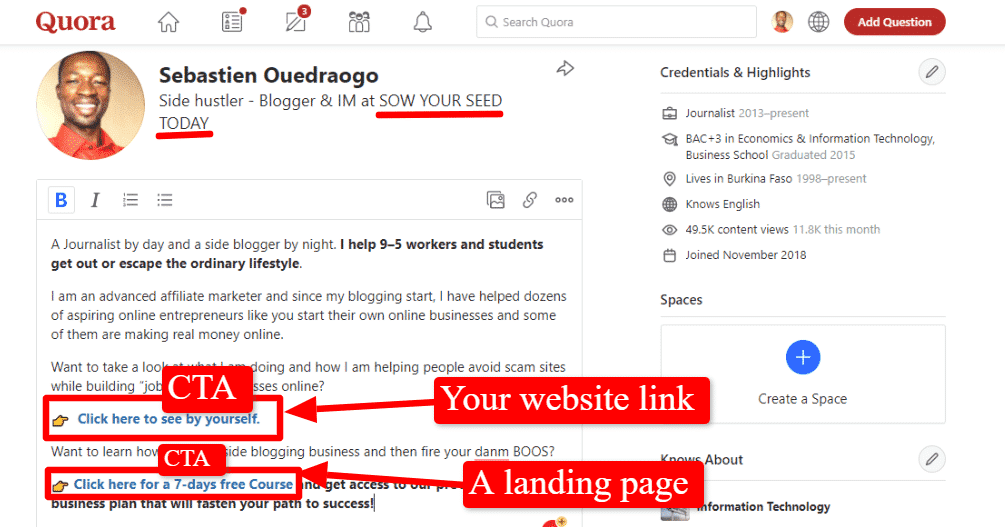 Quora marketing tips - Quora profile set up guide