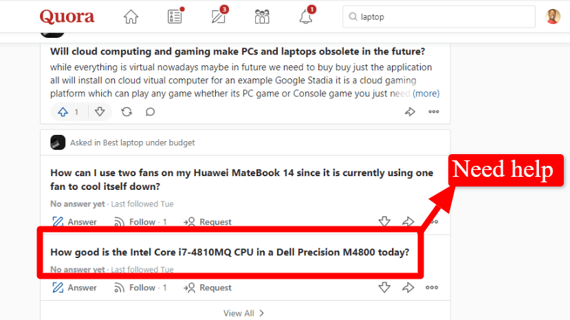 Quora question where people need help