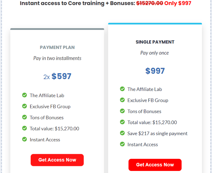 The Affiliate Lab review - course pricing