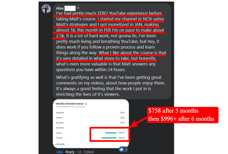Tube Mastery and Monetization revew - students success report