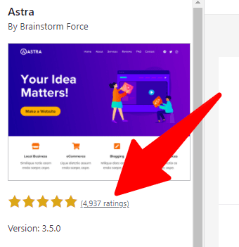 Astra theme rating - five stars from over 4937 users