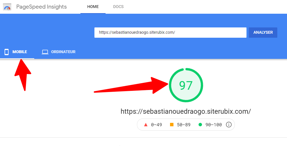 my website performance score on mobile using Astra theme