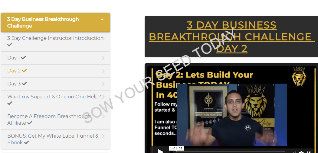 The 3 day business BREAKTHROUGH day 2 - training dashboard
