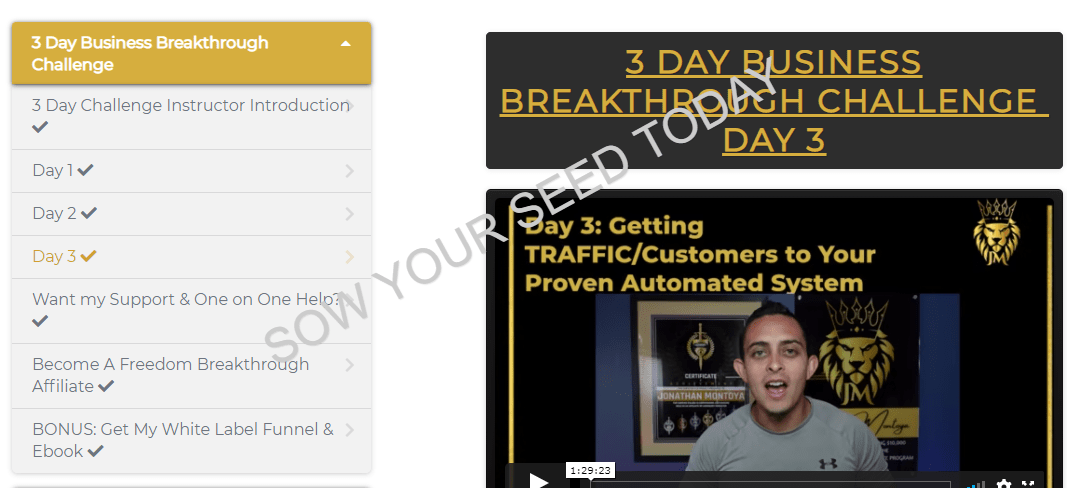 The 3 day business BREAKTHROUGH day 3 - training dashboard