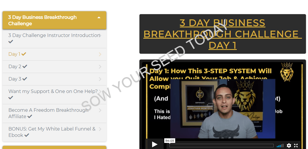 The 3 day business BREAKTHROUGH review - day 1 training dashboard