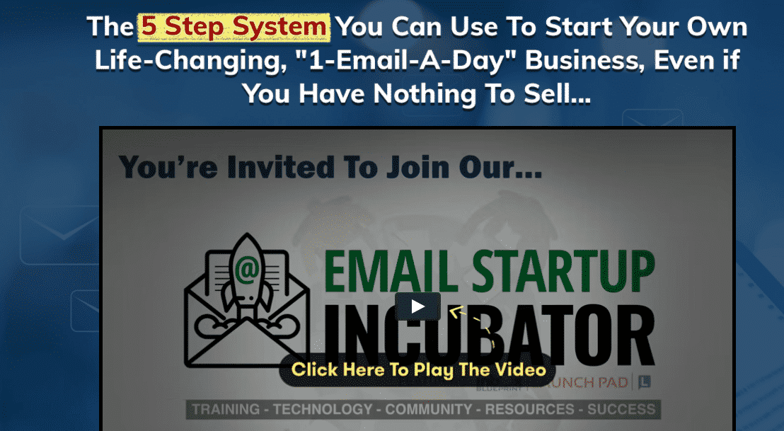 Email Startup Incubator course home page