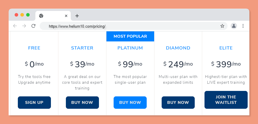 Helium 10 pricing