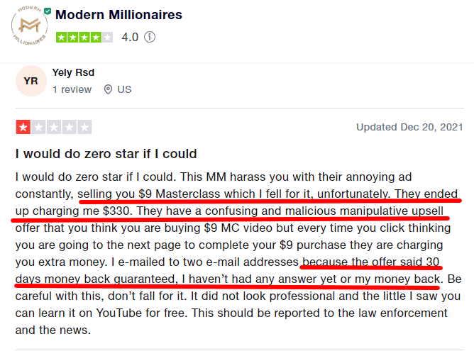 Modern Millionaires customers complaints
