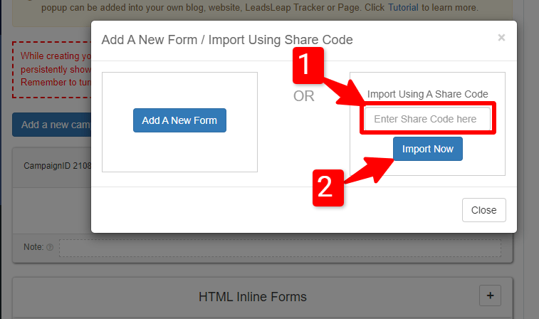 Inserting your shared code on LeadsLeap