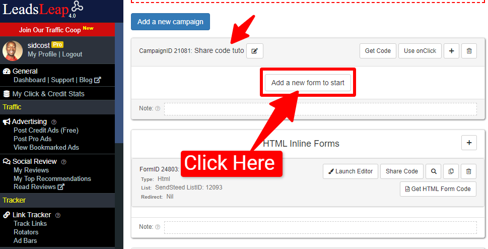 Adding an opt-in form on LeadsLeap
