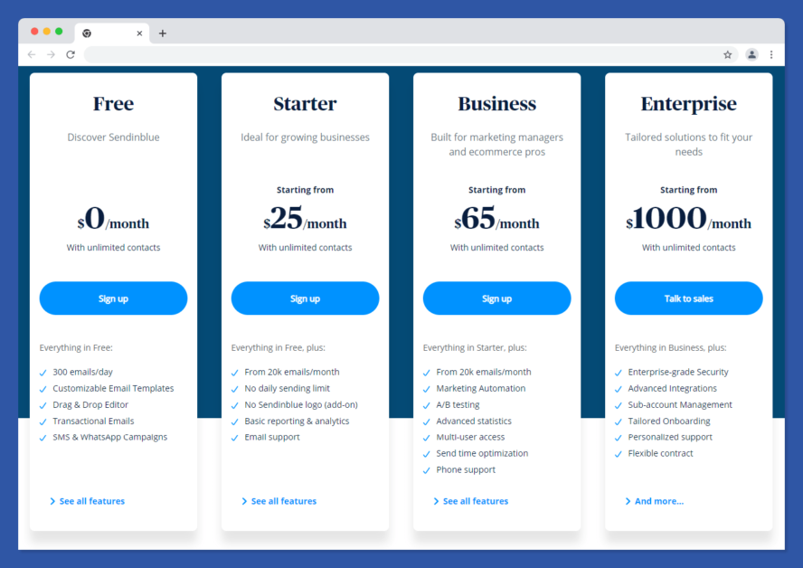 Sendinblue review - pricing